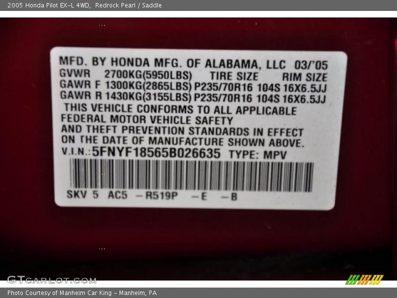 Redrock Pearl / Saddle 2005 Honda Pilot EX-L 4WD