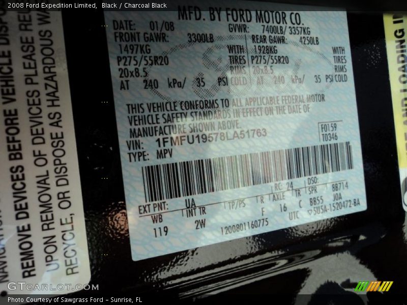 Black / Charcoal Black 2008 Ford Expedition Limited