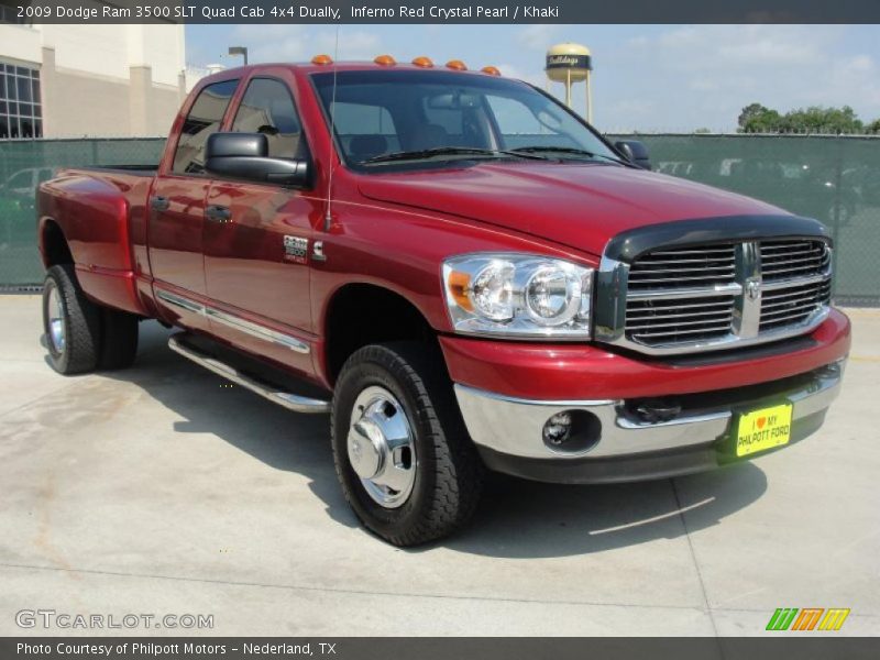 Inferno Red Crystal Pearl / Khaki 2009 Dodge Ram 3500 SLT Quad Cab 4x4 Dually