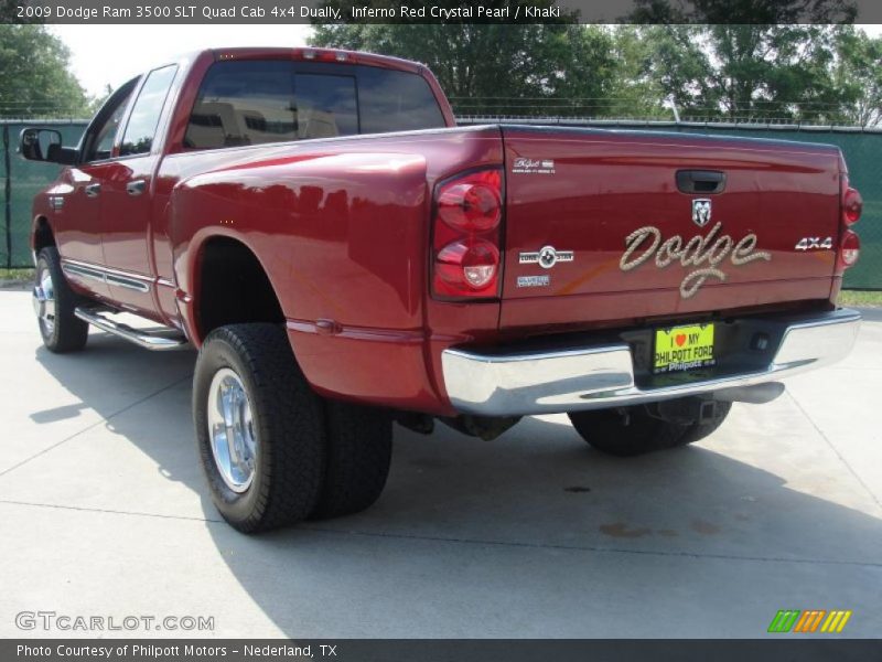 Inferno Red Crystal Pearl / Khaki 2009 Dodge Ram 3500 SLT Quad Cab 4x4 Dually