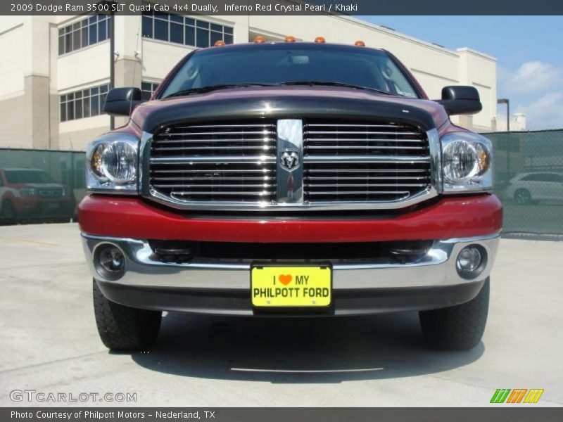Inferno Red Crystal Pearl / Khaki 2009 Dodge Ram 3500 SLT Quad Cab 4x4 Dually