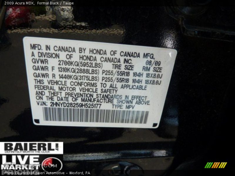 Formal Black / Taupe 2009 Acura MDX