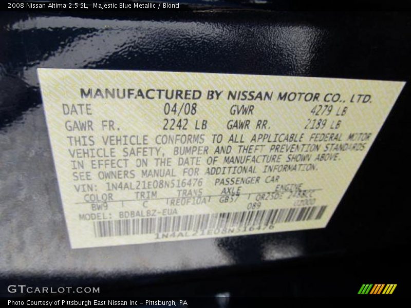 Majestic Blue Metallic / Blond 2008 Nissan Altima 2.5 SL