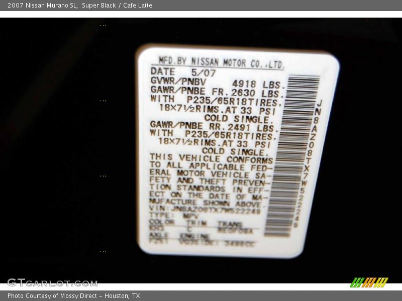 Super Black / Cafe Latte 2007 Nissan Murano SL