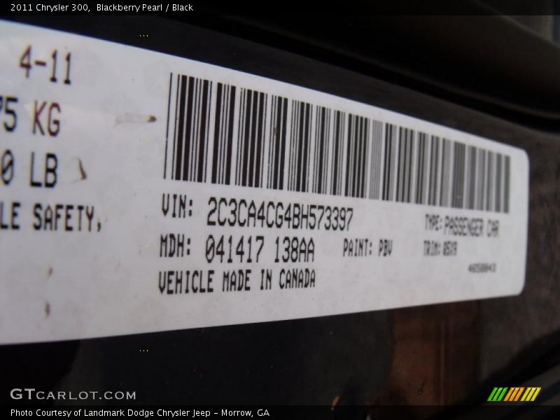 2011 300  Blackberry Pearl Color Code PBV