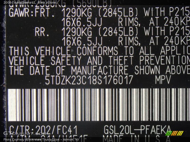 Black / Stone 2008 Toyota Sienna LE