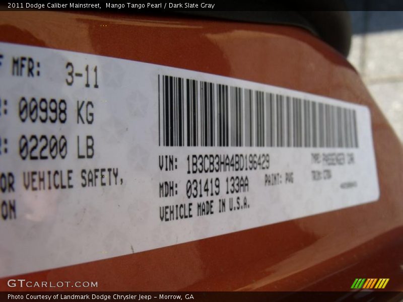 Mango Tango Pearl / Dark Slate Gray 2011 Dodge Caliber Mainstreet
