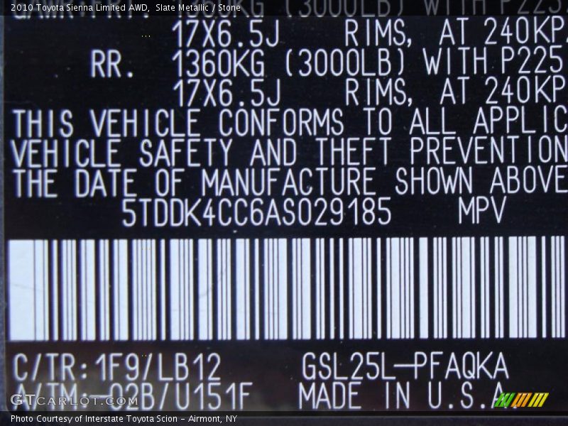 Slate Metallic / Stone 2010 Toyota Sienna Limited AWD