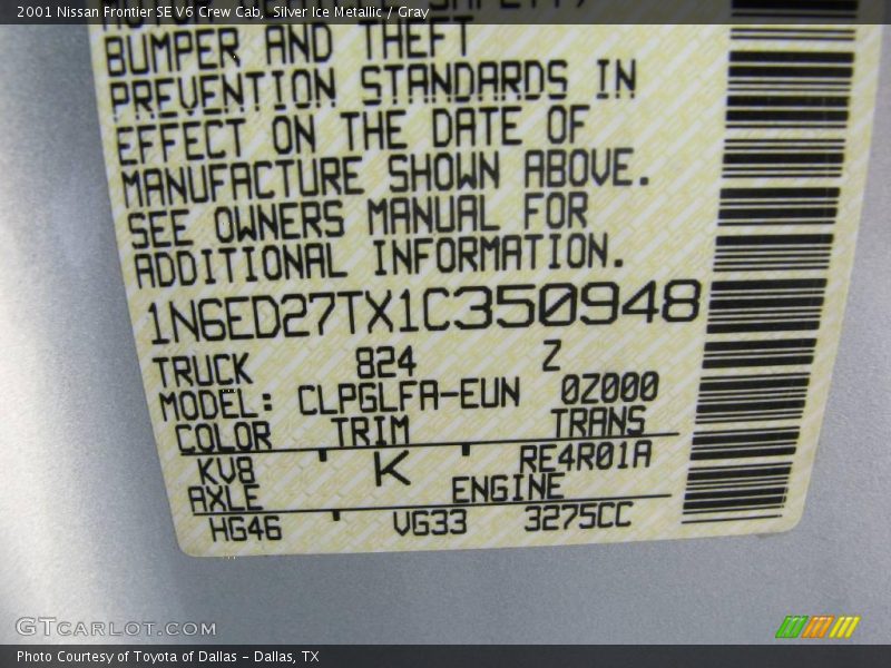 Silver Ice Metallic / Gray 2001 Nissan Frontier SE V6 Crew Cab