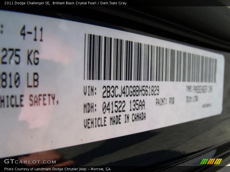 Brilliant Black Crystal Pearl / Dark Slate Gray 2011 Dodge Challenger SE
