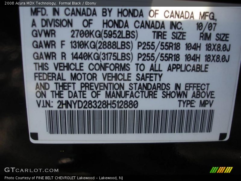 Formal Black / Ebony 2008 Acura MDX Technology