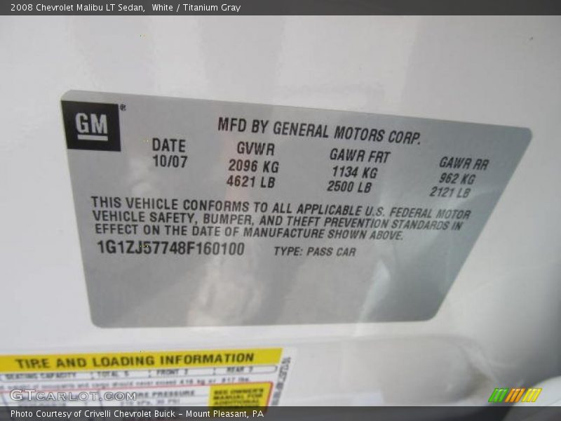 White / Titanium Gray 2008 Chevrolet Malibu LT Sedan