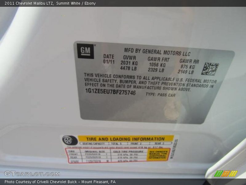 Info Tag of 2011 Malibu LTZ