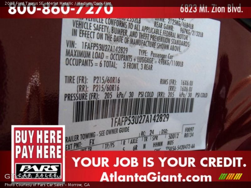 Merlot Metallic / Medium/Dark Flint 2007 Ford Taurus SE