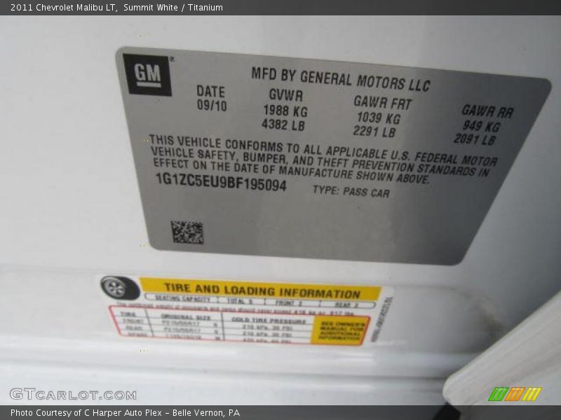Info Tag of 2011 Malibu LT