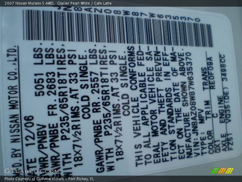 Glacier Pearl White / Cafe Latte 2007 Nissan Murano S AWD