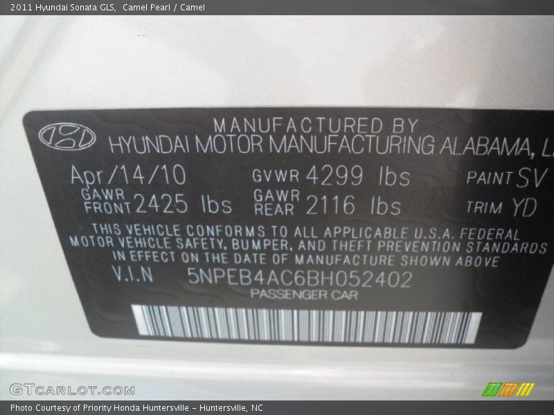 Camel Pearl / Camel 2011 Hyundai Sonata GLS