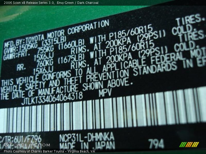 2006 xB Release Series 3.0 Envy Green Color Code 6U1