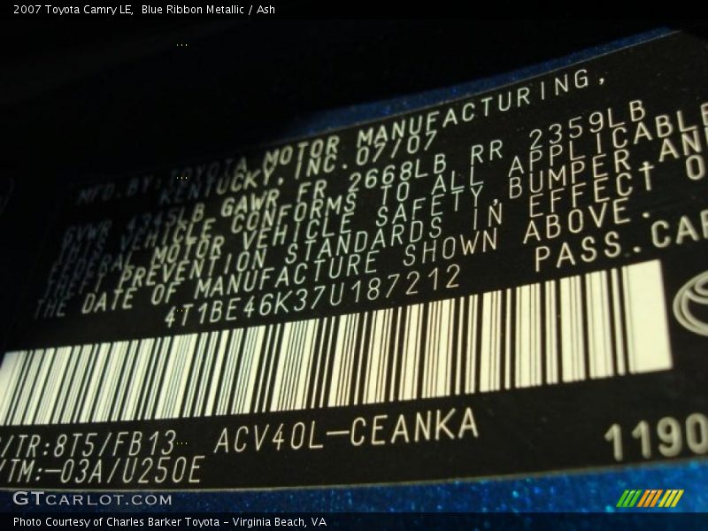 Blue Ribbon Metallic / Ash 2007 Toyota Camry LE