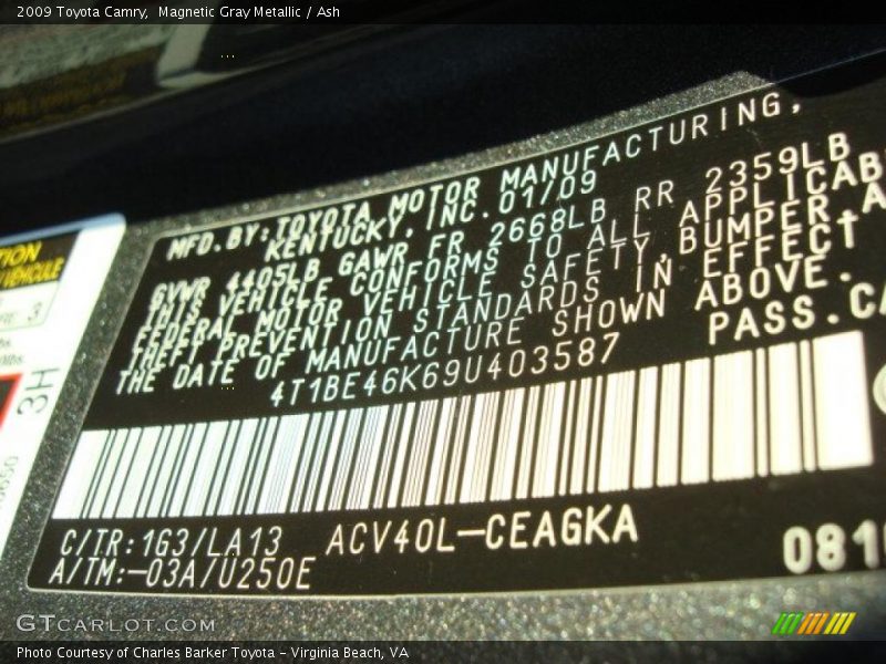 Magnetic Gray Metallic / Ash 2009 Toyota Camry