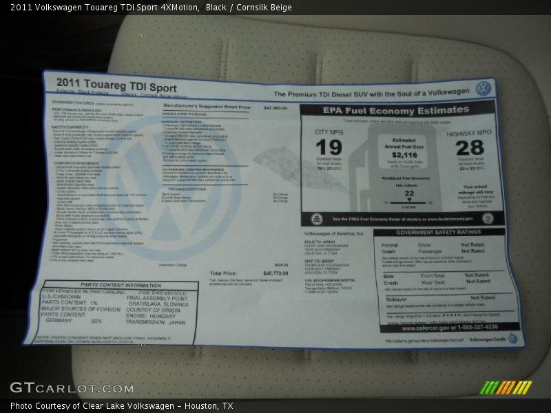  2011 Touareg TDI Sport 4XMotion Window Sticker