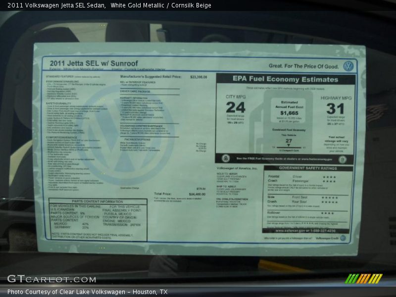 White Gold Metallic / Cornsilk Beige 2011 Volkswagen Jetta SEL Sedan