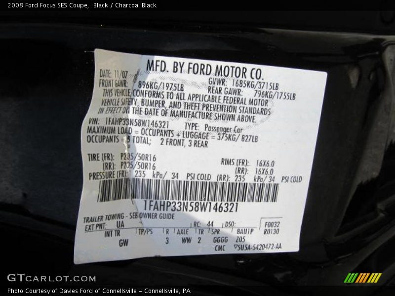 Black / Charcoal Black 2008 Ford Focus SES Coupe