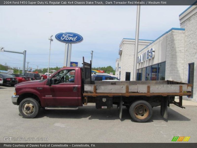 Dark Toreador Red Metallic / Medium Flint 2004 Ford F450 Super Duty XL Regular Cab 4x4 Chassis Stake Truck