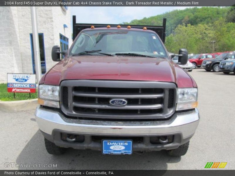 Dark Toreador Red Metallic / Medium Flint 2004 Ford F450 Super Duty XL Regular Cab 4x4 Chassis Stake Truck