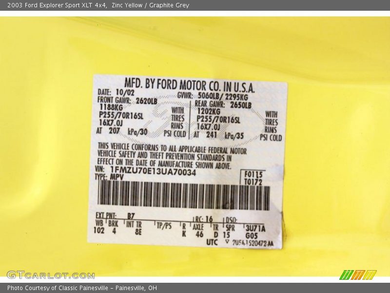 Zinc Yellow / Graphite Grey 2003 Ford Explorer Sport XLT 4x4