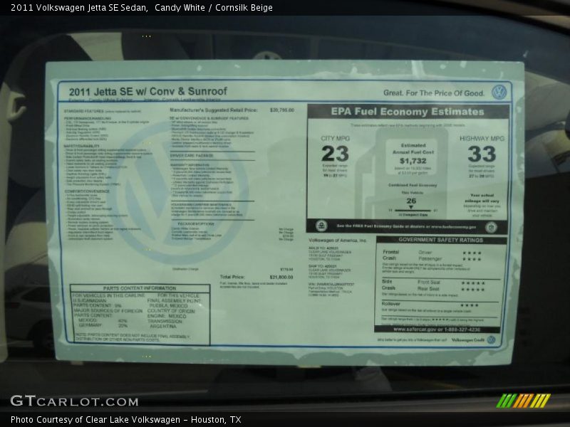  2011 Jetta SE Sedan Window Sticker