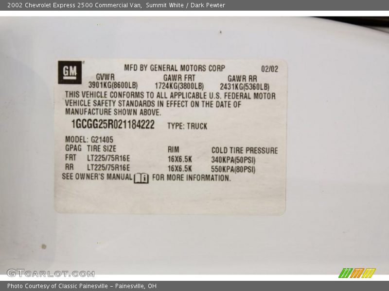 Summit White / Dark Pewter 2002 Chevrolet Express 2500 Commercial Van