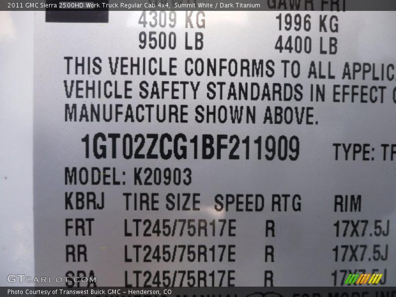 Summit White / Dark Titanium 2011 GMC Sierra 2500HD Work Truck Regular Cab 4x4