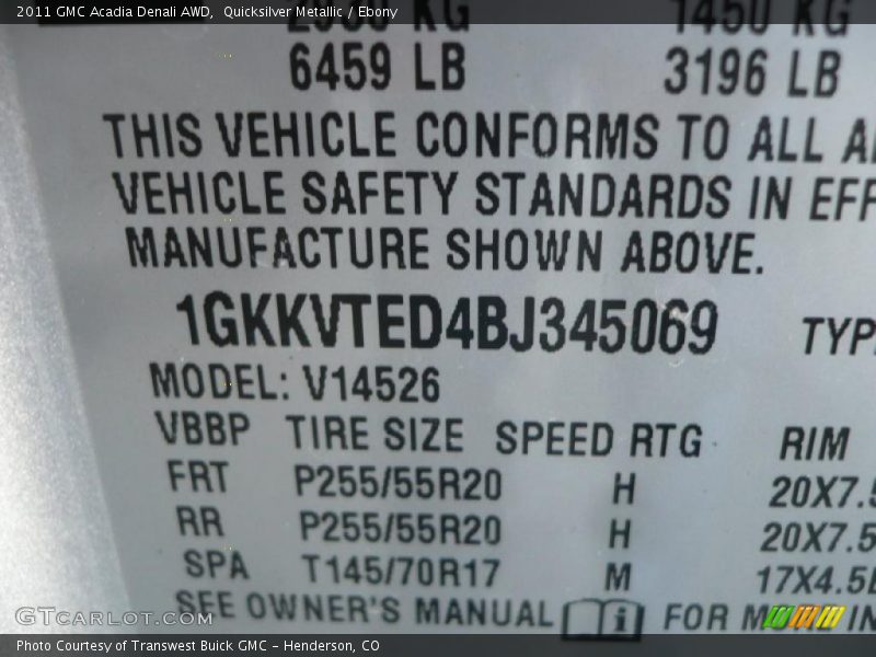 Quicksilver Metallic / Ebony 2011 GMC Acadia Denali AWD