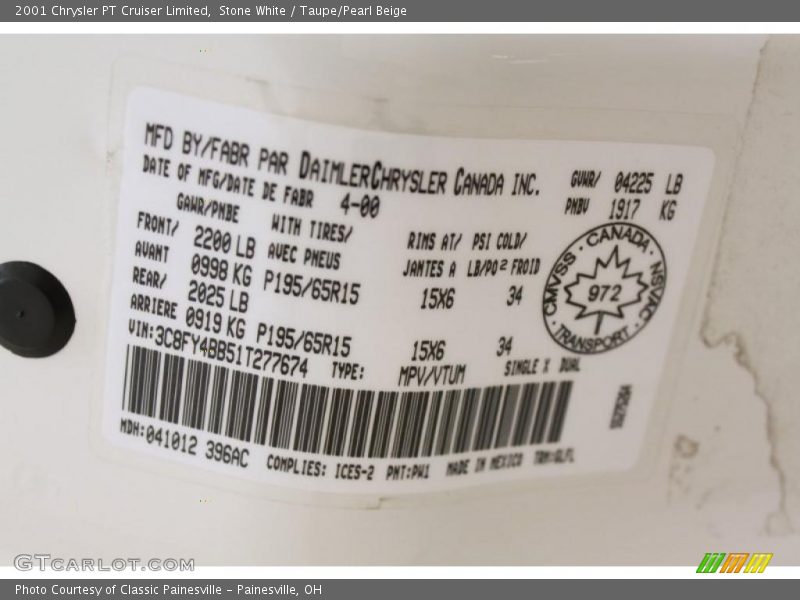 Stone White / Taupe/Pearl Beige 2001 Chrysler PT Cruiser Limited