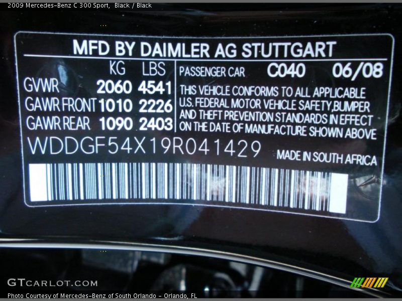 Black / Black 2009 Mercedes-Benz C 300 Sport