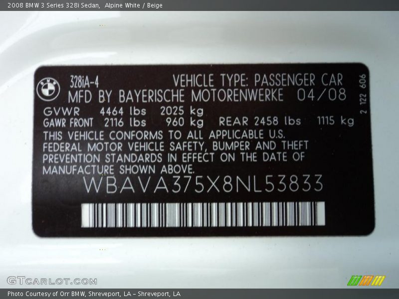 Alpine White / Beige 2008 BMW 3 Series 328i Sedan