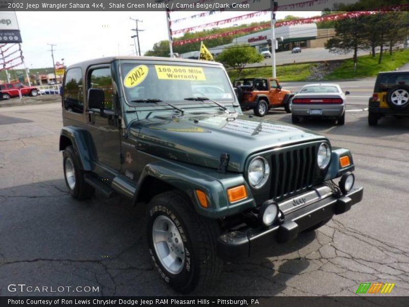 Shale Green Metallic / Camel Beige/Dark Green 2002 Jeep Wrangler Sahara 4x4