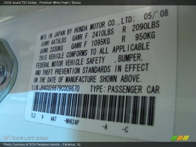 Premium White Pearl / Ebony 2009 Acura TSX Sedan