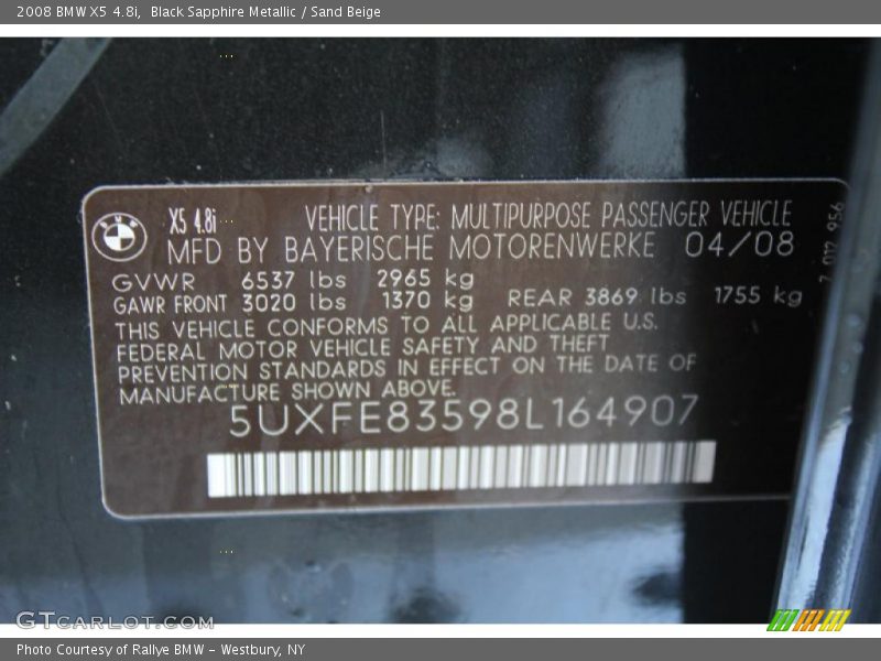 Black Sapphire Metallic / Sand Beige 2008 BMW X5 4.8i