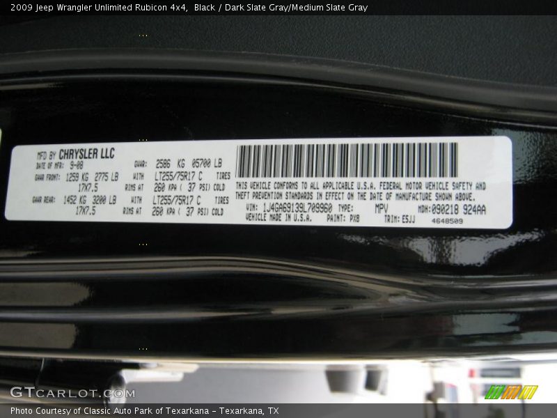 Black / Dark Slate Gray/Medium Slate Gray 2009 Jeep Wrangler Unlimited Rubicon 4x4