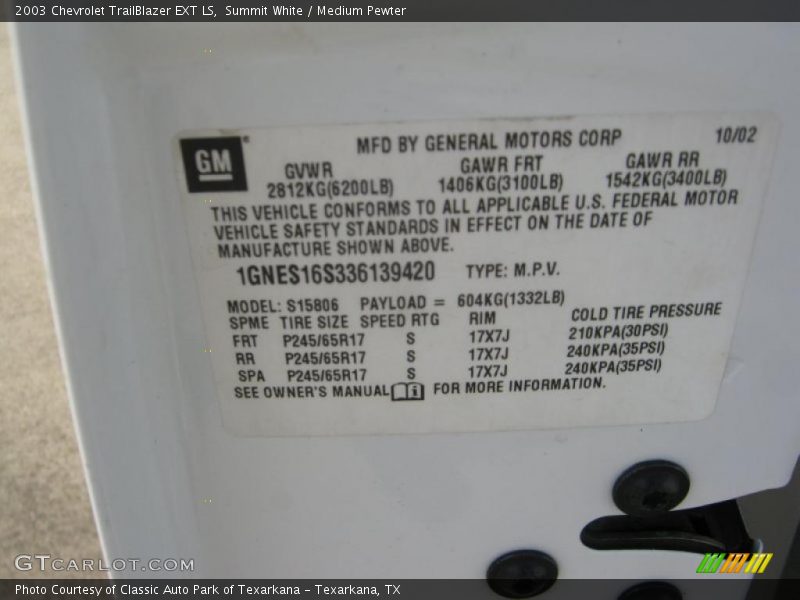 Summit White / Medium Pewter 2003 Chevrolet TrailBlazer EXT LS