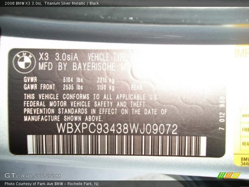 Titanium Silver Metallic / Black 2008 BMW X3 3.0si
