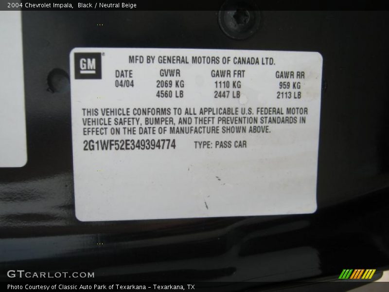 Black / Neutral Beige 2004 Chevrolet Impala
