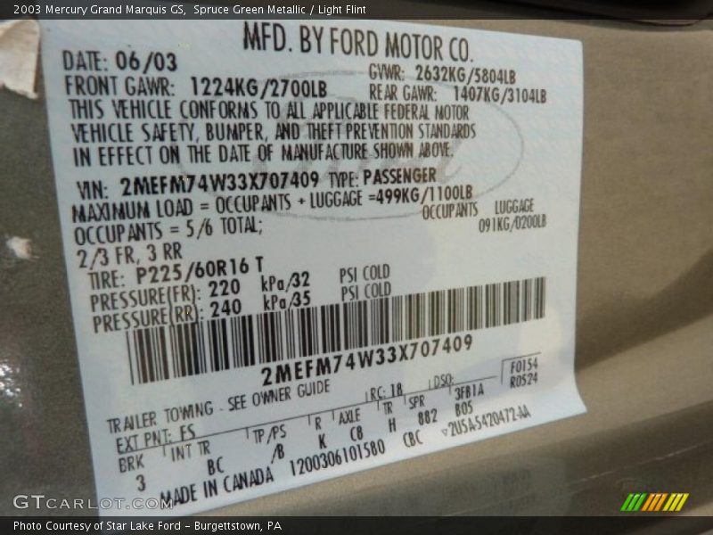 Spruce Green Metallic / Light Flint 2003 Mercury Grand Marquis GS
