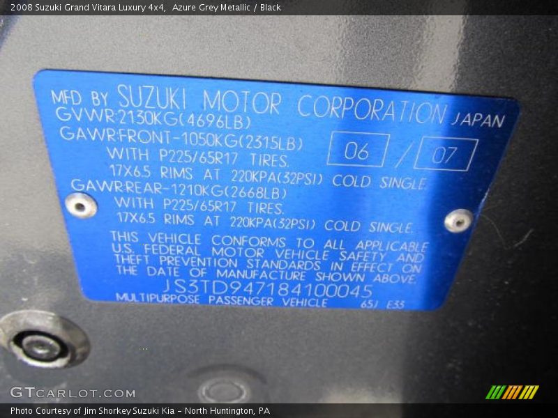 Azure Grey Metallic / Black 2008 Suzuki Grand Vitara Luxury 4x4
