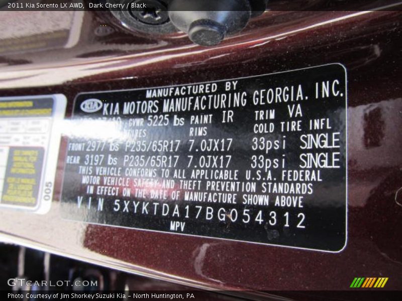 Dark Cherry / Black 2011 Kia Sorento LX AWD