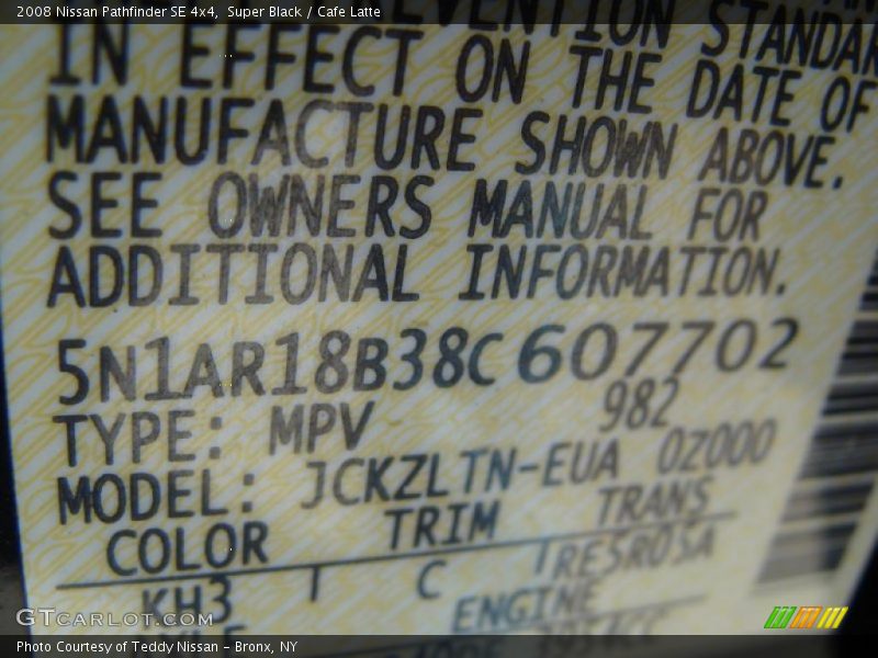 Super Black / Cafe Latte 2008 Nissan Pathfinder SE 4x4