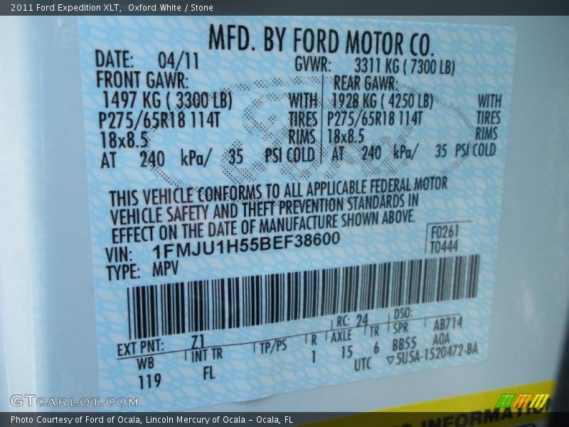 Oxford White / Stone 2011 Ford Expedition XLT