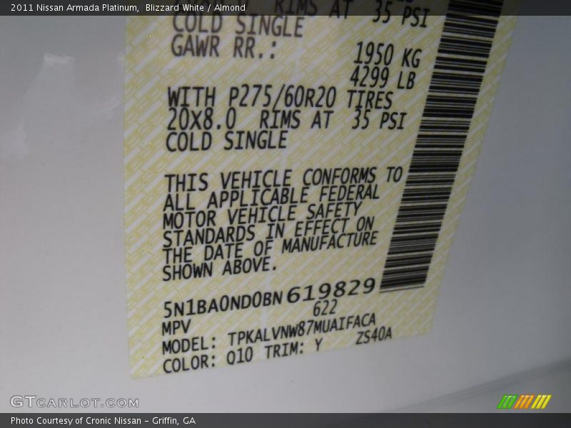 2011 Armada Platinum Blizzard White Color Code Q10